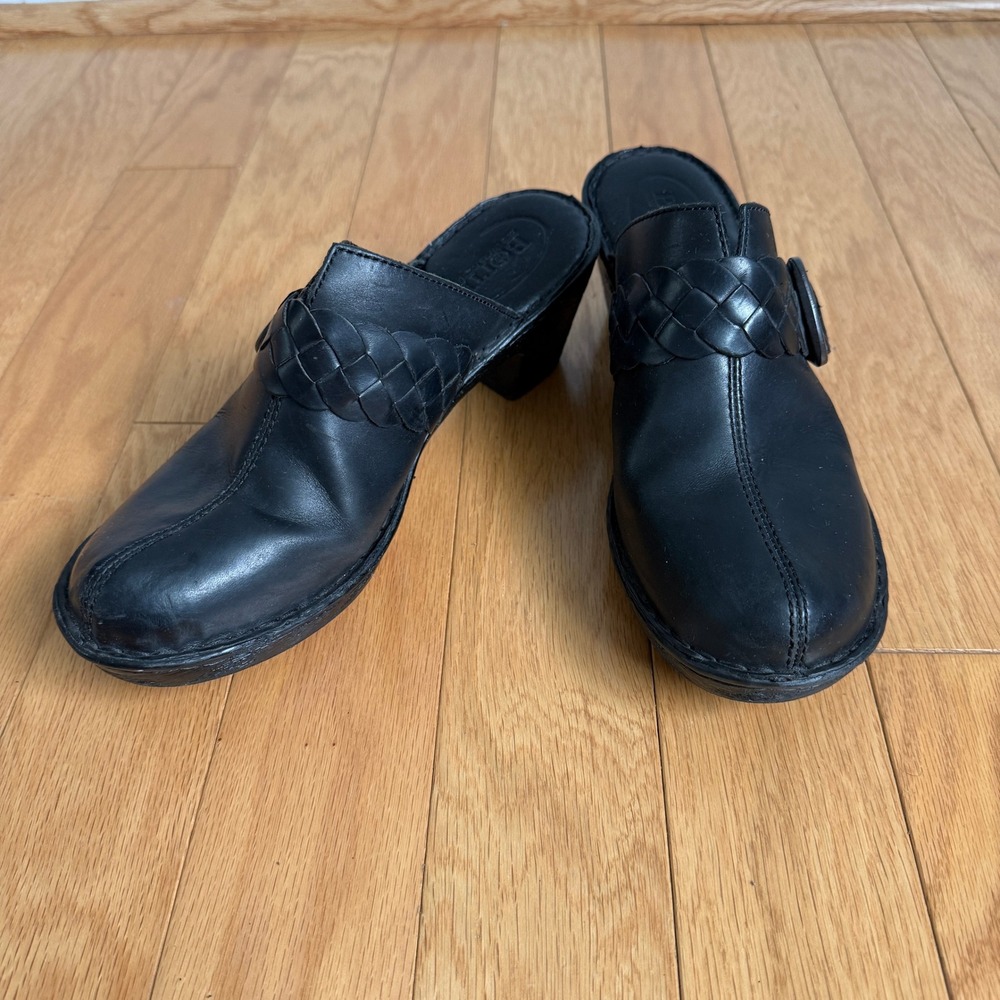 Born Leather Mules Clogs Woven Accent‎ Comfortable Shoes Size 10M